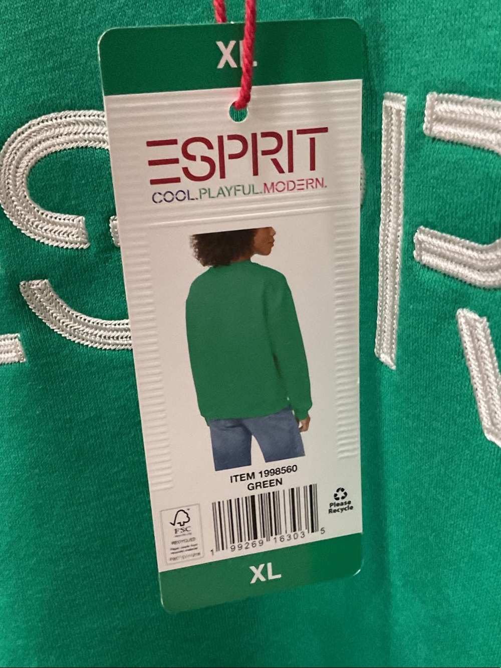 Esprit Green Crewneck Sweatshirt with White Logo - Picture 3 of 5